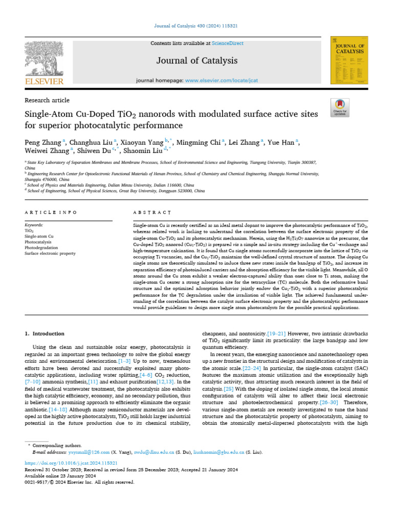 Cu-Doped TiO2 Nanorods for Photocatalysis | PDF | Spectroscopy ...