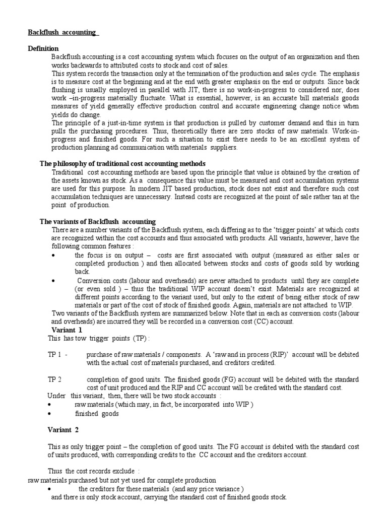 Backflush Accounting Explained | PDF | Cost Accounting | Cost Of Goods Sold