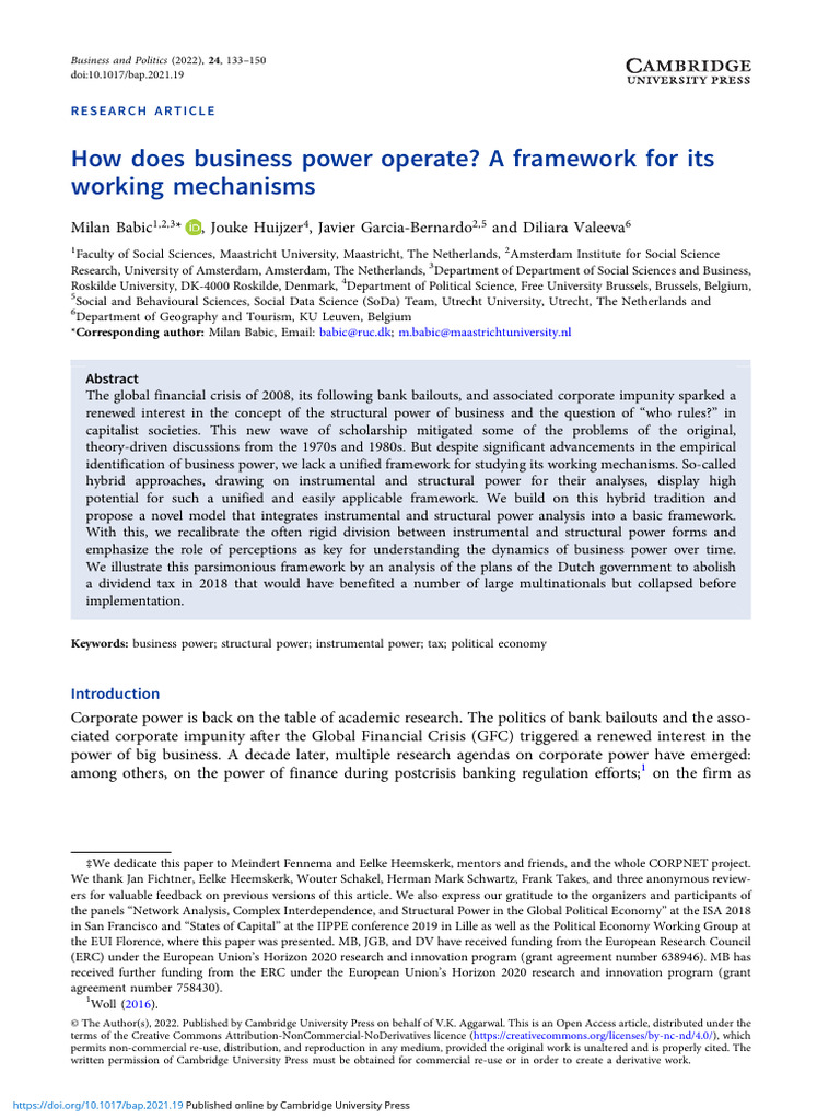 How Does Business Power Operate A Framework For Its Working Mechanisms ...