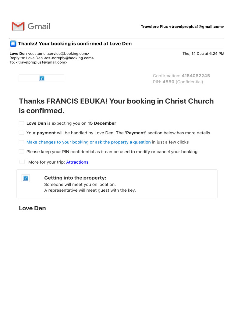 Love Den Booking Confirmation Details | PDF | Credit Card | Payments
