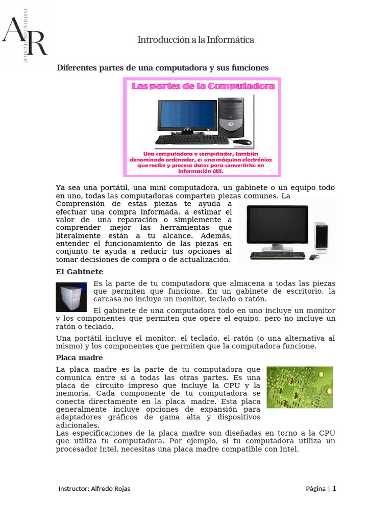 Partes y Funciones de una Computadora | PDF | Periférico | Hardware de ...