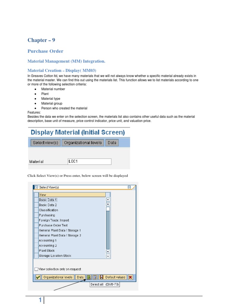 Purchase Order Material Management (MM) Integration. Material Creation Display (MM03) PDF