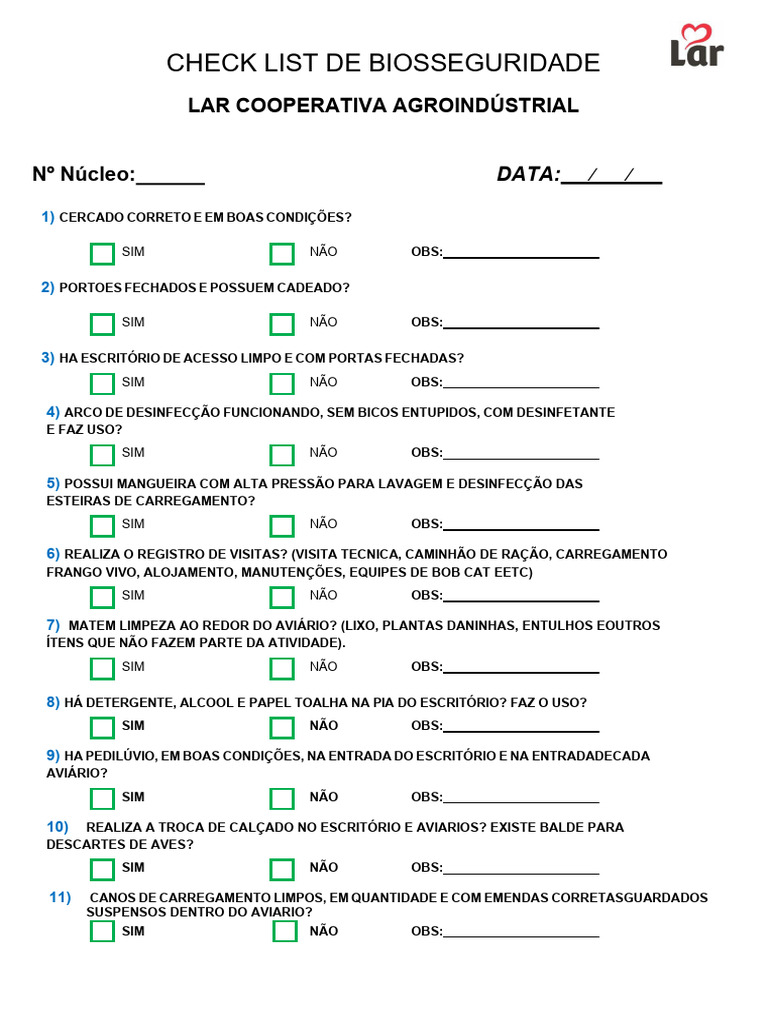 Check List de Biossegurança Agroindustrial | PDF