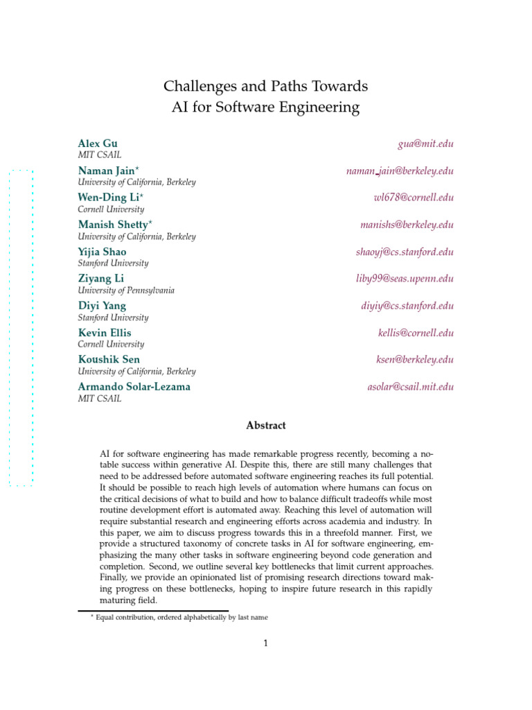 Challenges and Paths Towards AI For Software Engineering | PDF ...
