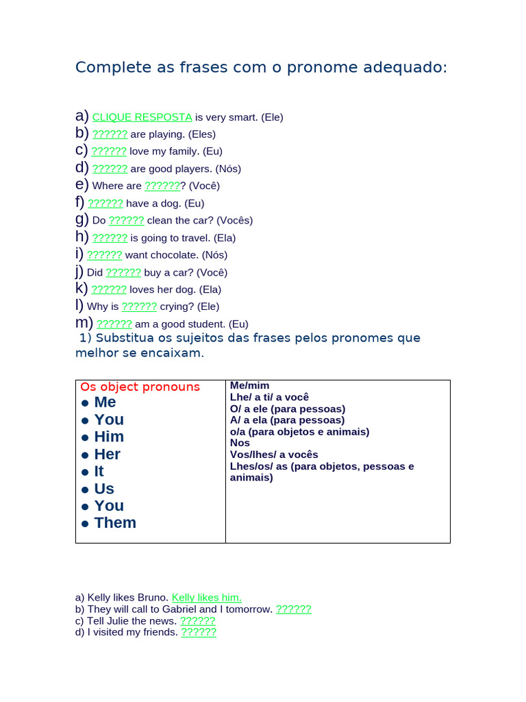 Complete com Pronomes Adequados | PDF | Música gravada | Gravação de som
