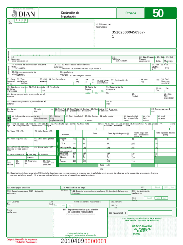 Declaración De Importación Privada Pdf Aduana El Comercio