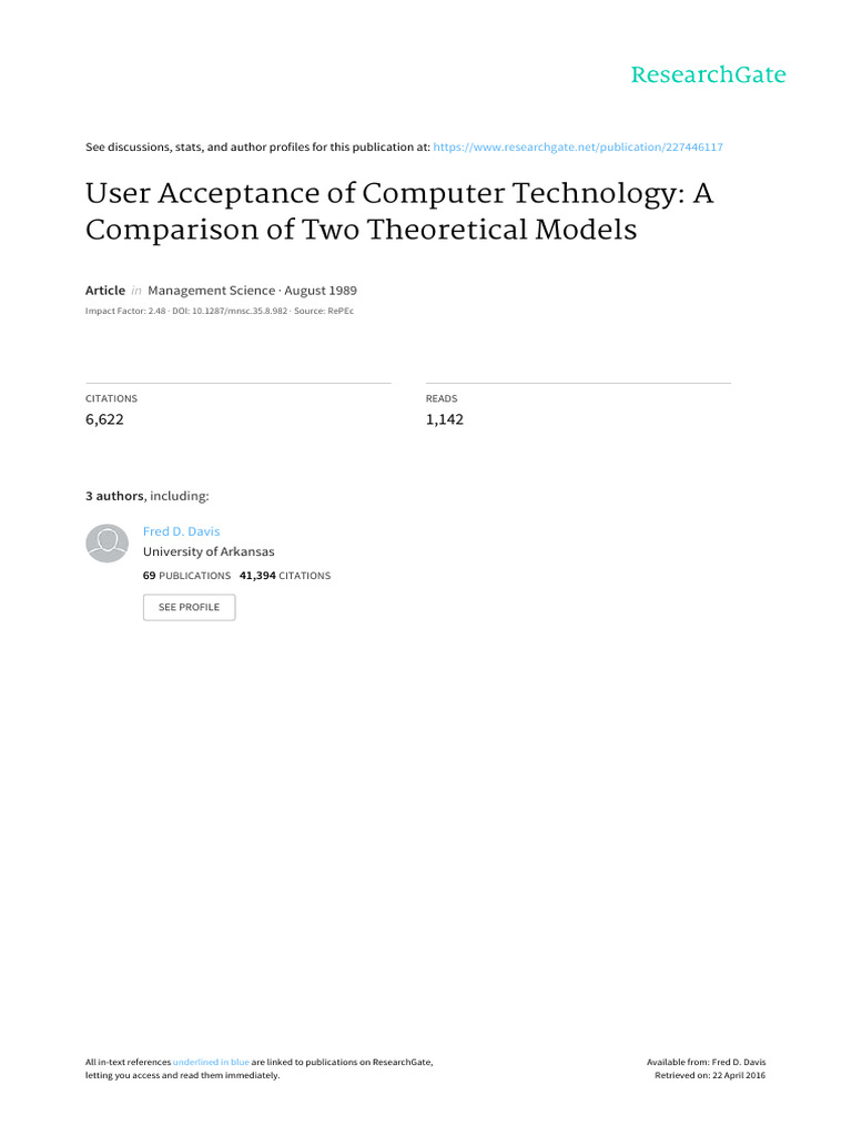 User Acceptance of Computer Technology - A Comparison of Two ...