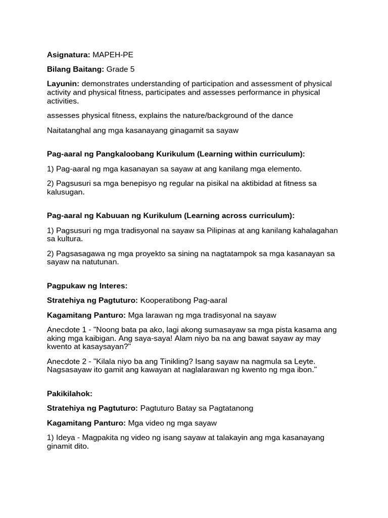 Lesson Plan | PDF | Dances | Philippines