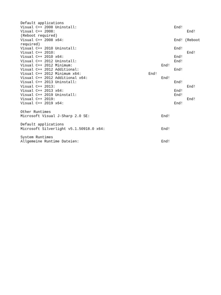 Visual C++ and Runtime Uninstall Guide | PDF