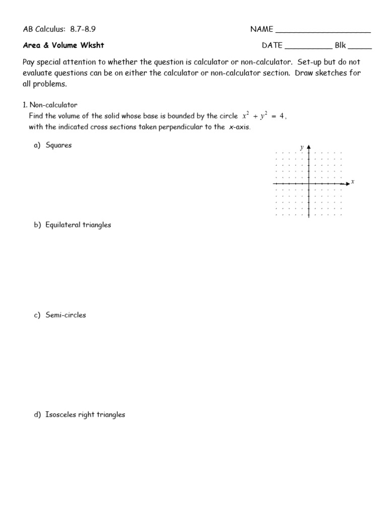 Calc+AB+Review+8.7 8.9+Area+Volume | PDF
