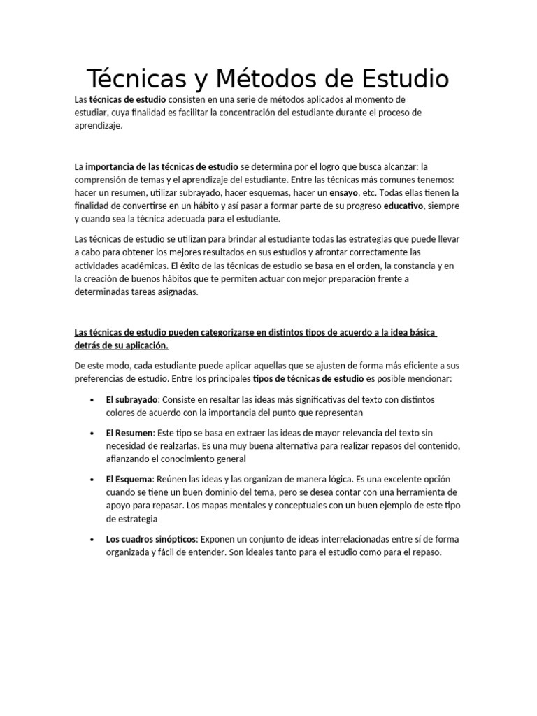 Técnicas Efectivas de Estudio | PDF | Habilidades de estudio | Aprendizaje