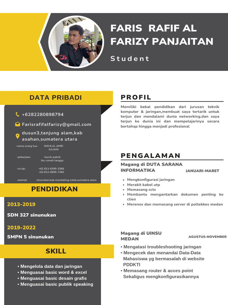 Profil dan Pengalaman Magang Faris Rafif | PDF