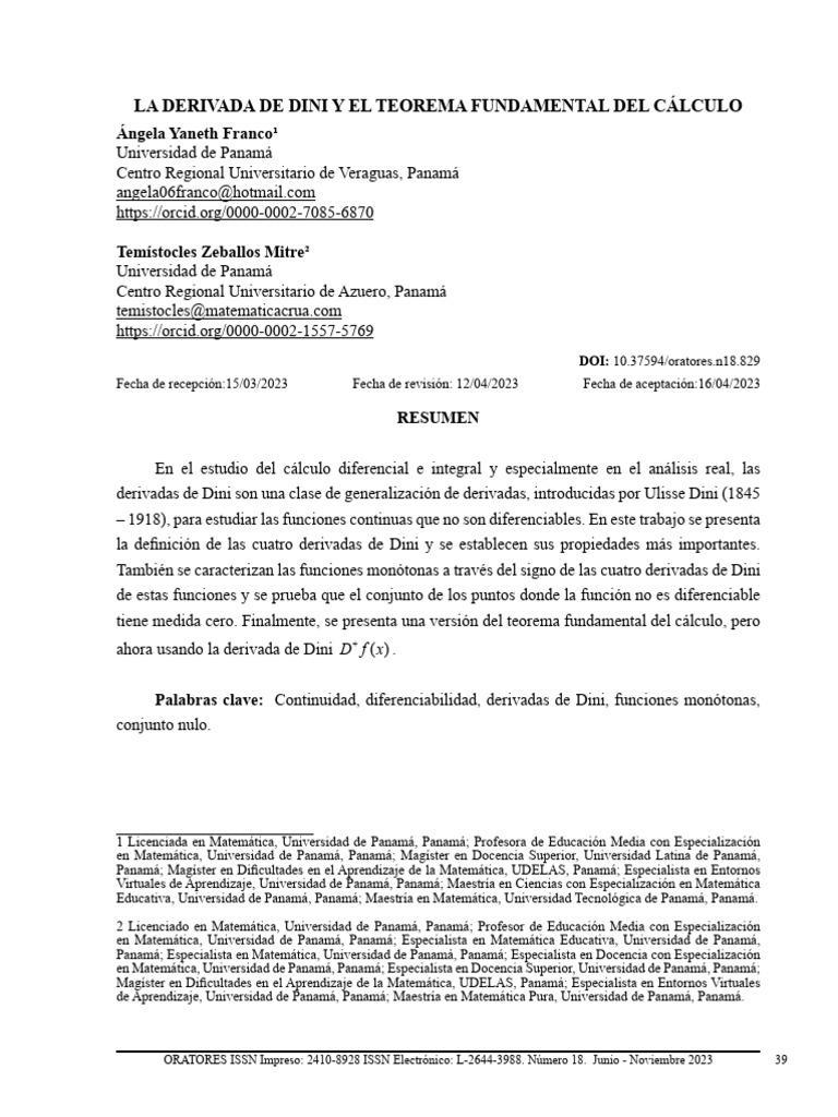 La Derivada de Dini Y El Teorema Fundamental Del Cálculo Ángela — free download