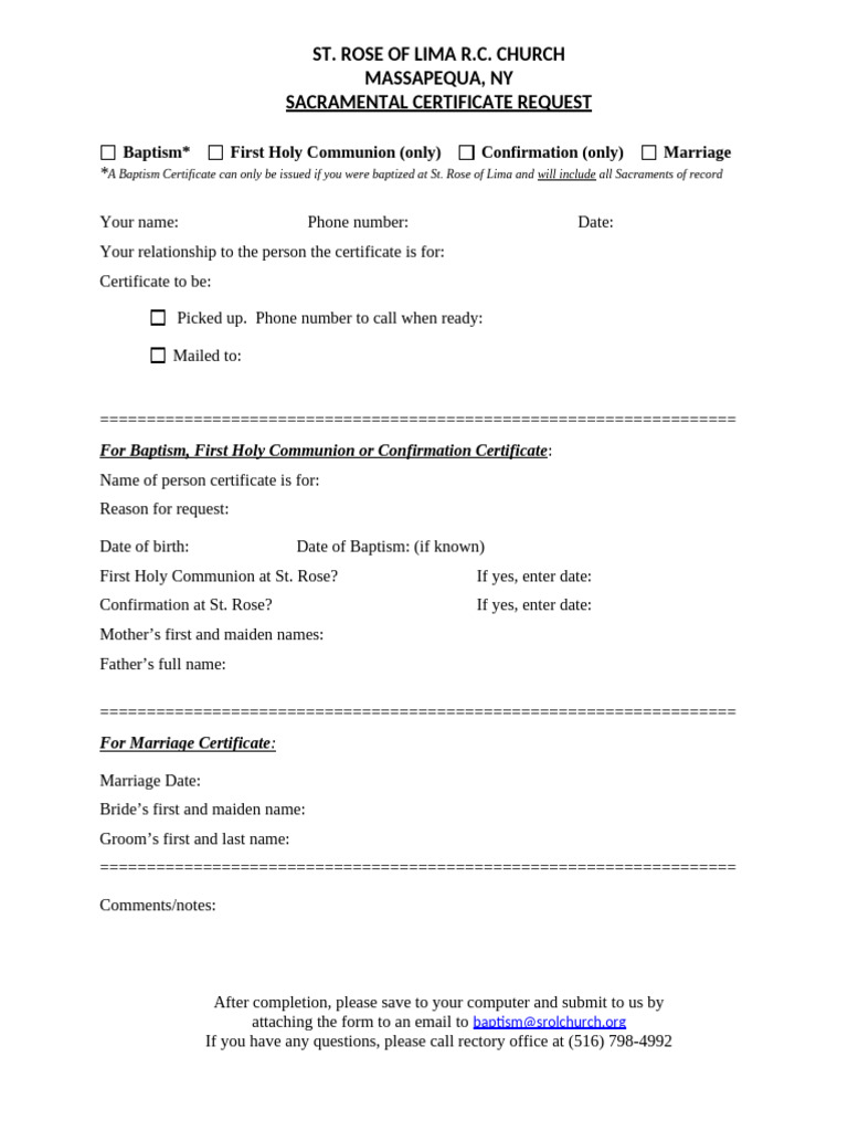 Sacramental Certificate Request For Website 2ab | PDF