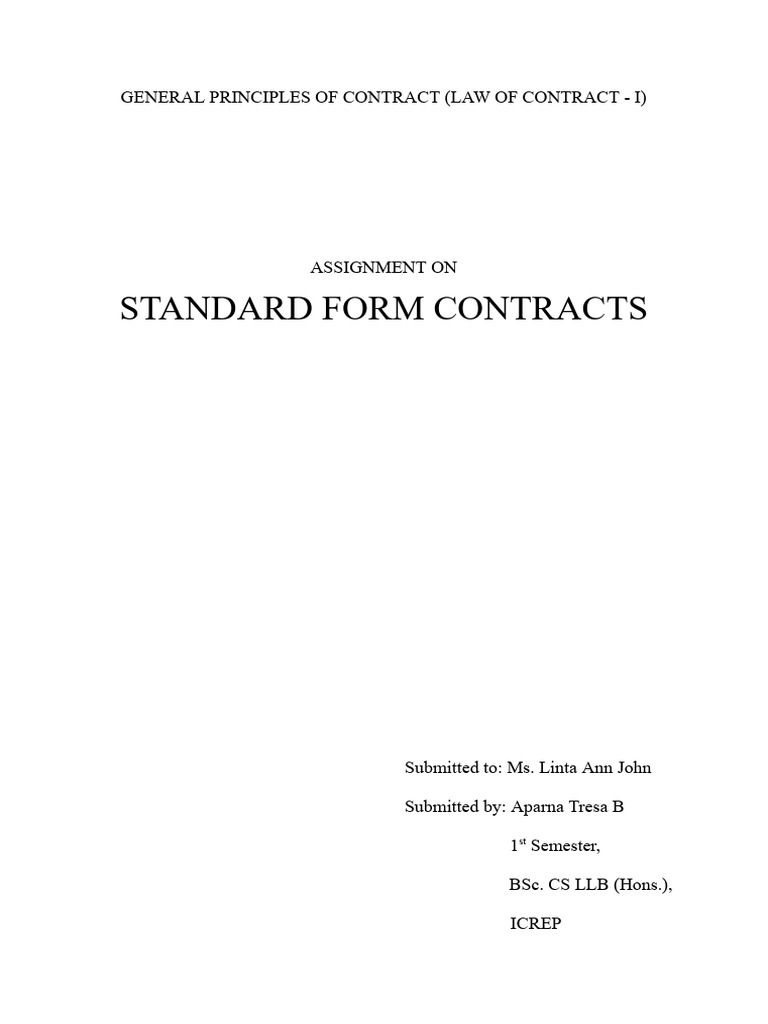 Standard Form Contract Final | PDF | Legal Liability | Tort