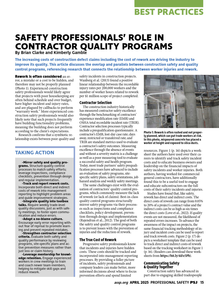 Safety Professionals' Role in Contractor Quality Programs | PDF ...