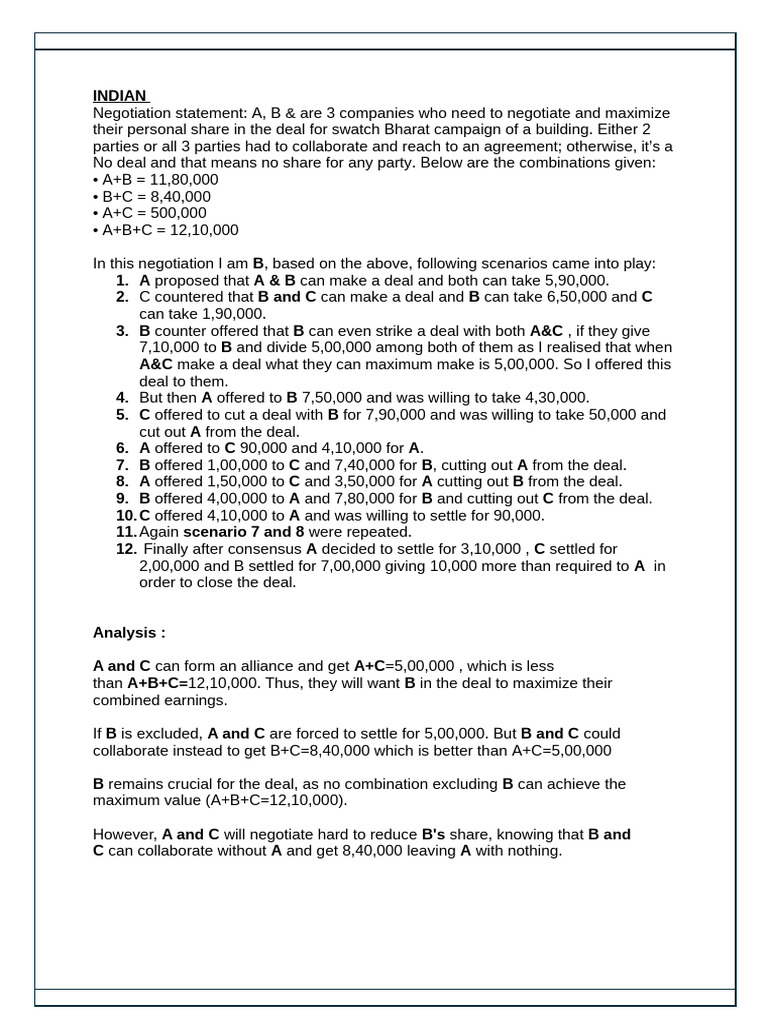 Negotiation Individual Assignment | PDF