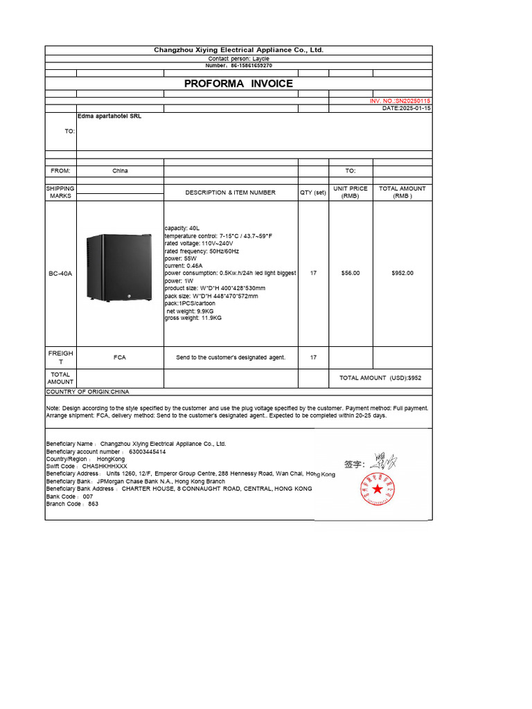 Proforma Invoice for Edma Apartahotel | PDF | Electrical Engineering ...