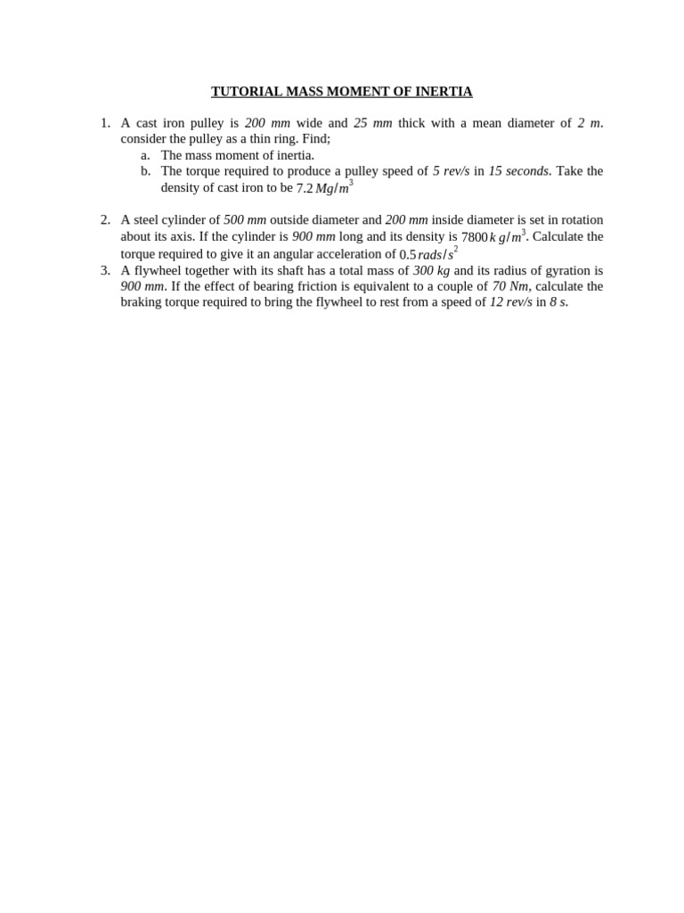 Mass Moment of Inertia Calculations | PDF
