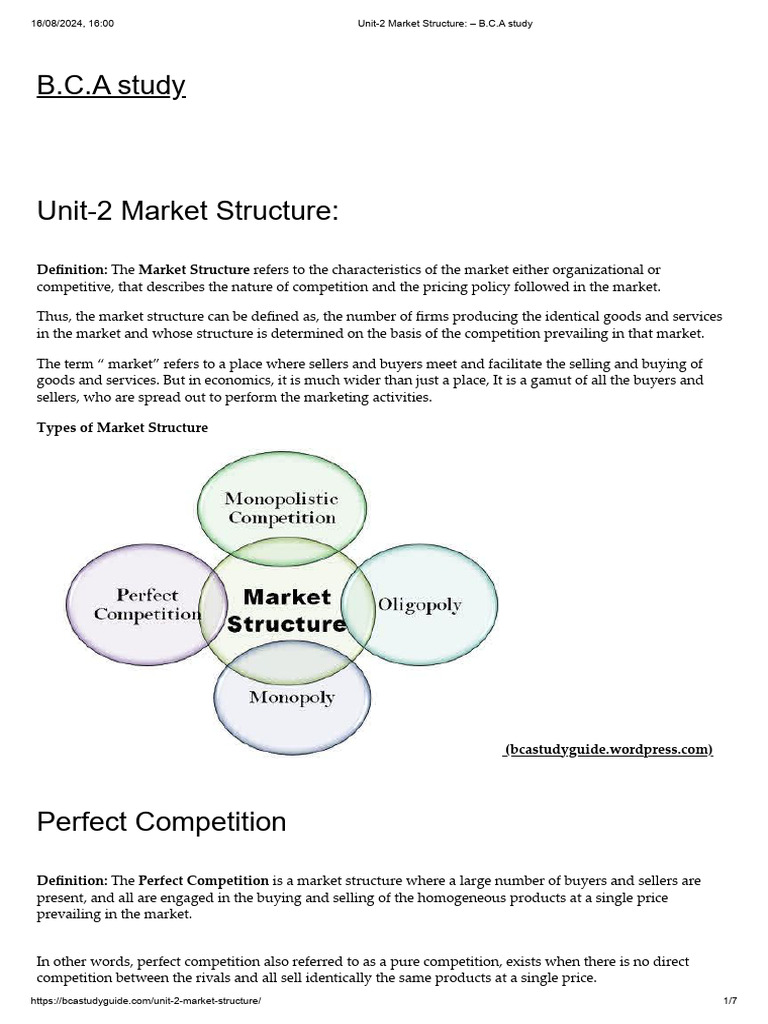 Unit-2 Market Structure - B.C.a Study | PDF | Monopoly | Oligopoly