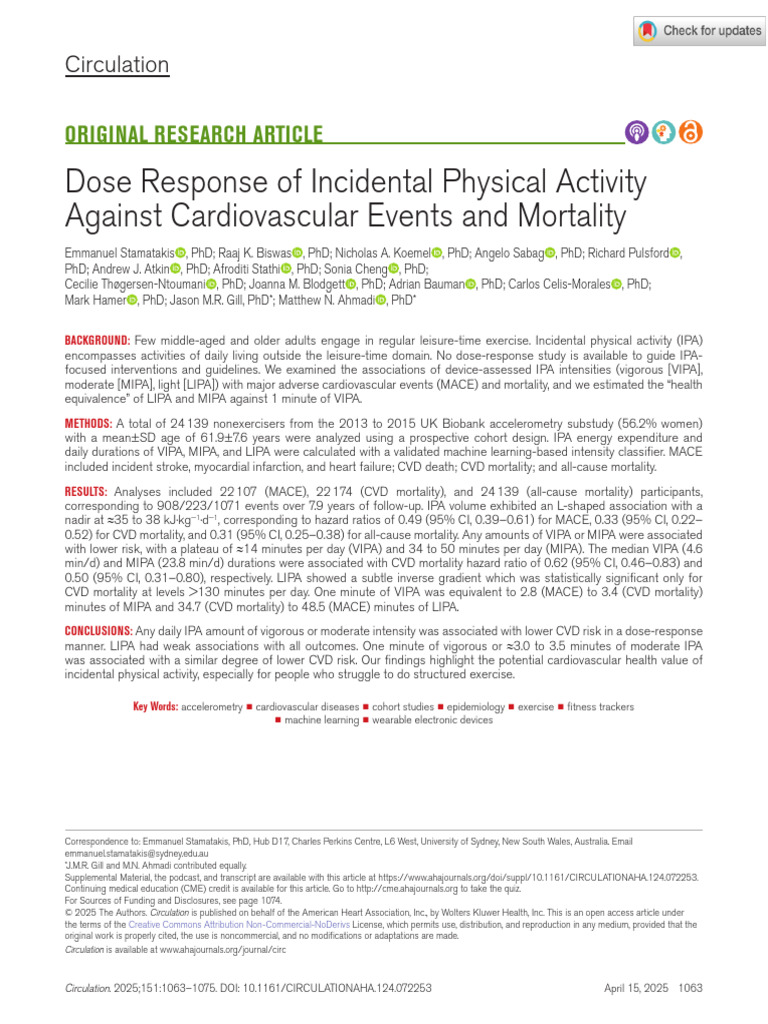 Stamatakis Et Al Dose Response of Incidental Physical Activity Against ...