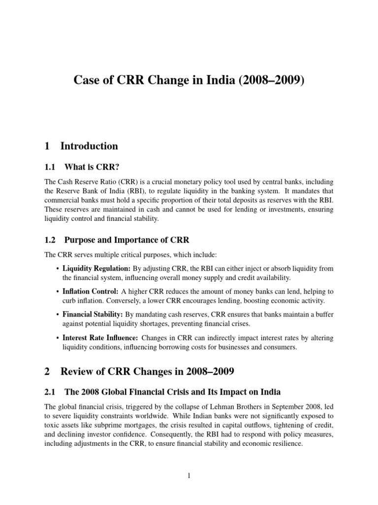 Case of CRR Change in India 2008 2009 | PDF | Reserve Bank Of India | Banks
