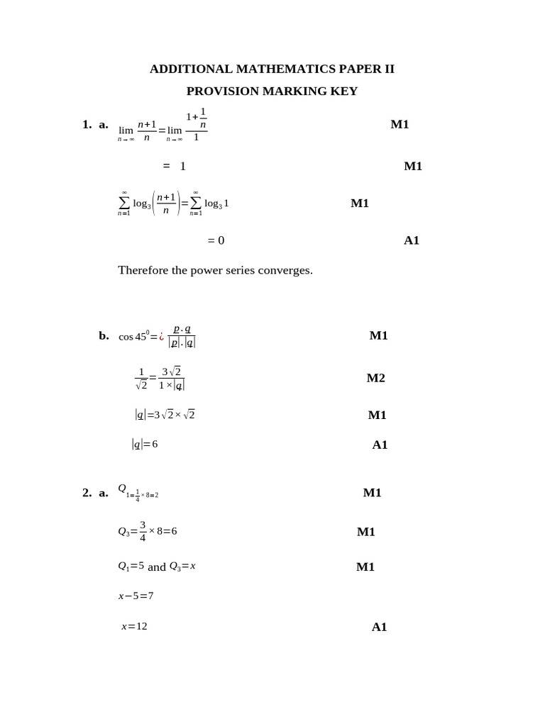 Additional Mathematics Marking Key | PDF | Mathematical Objects ...