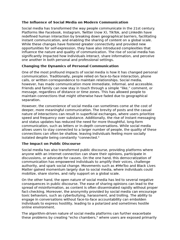 Social Media's Impact on Communication | PDF | Social Media | Popular ...