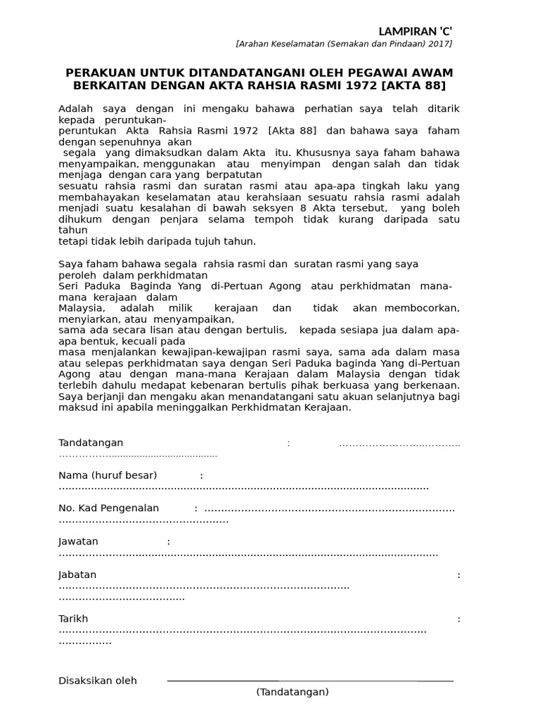 Perakuan Akta Rahsia Rasmi 1972 | PDF
