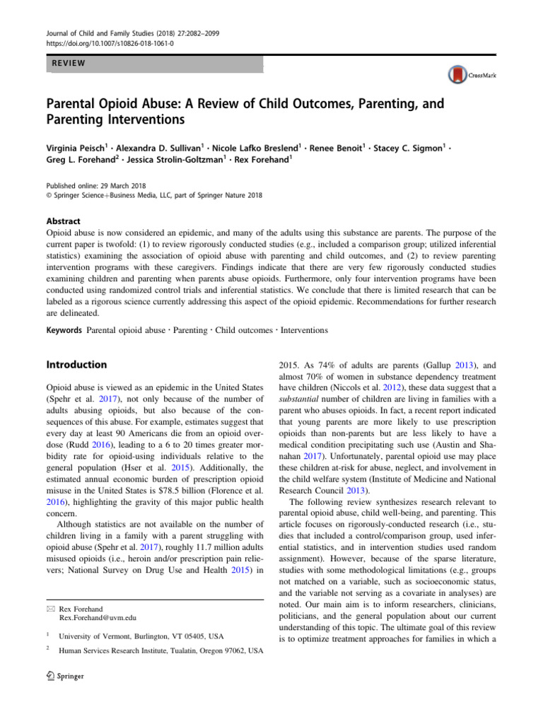 Article 3 Parenting Interventions and Opioiod Abuse | PDF | Substance ...