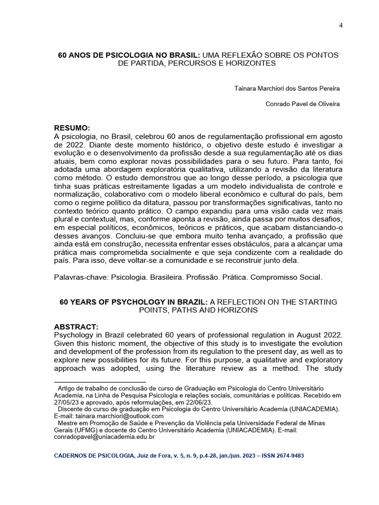 60 Anos da Psicologia no Brasil: Reflexões | PDF | Psicologia | Sociologia