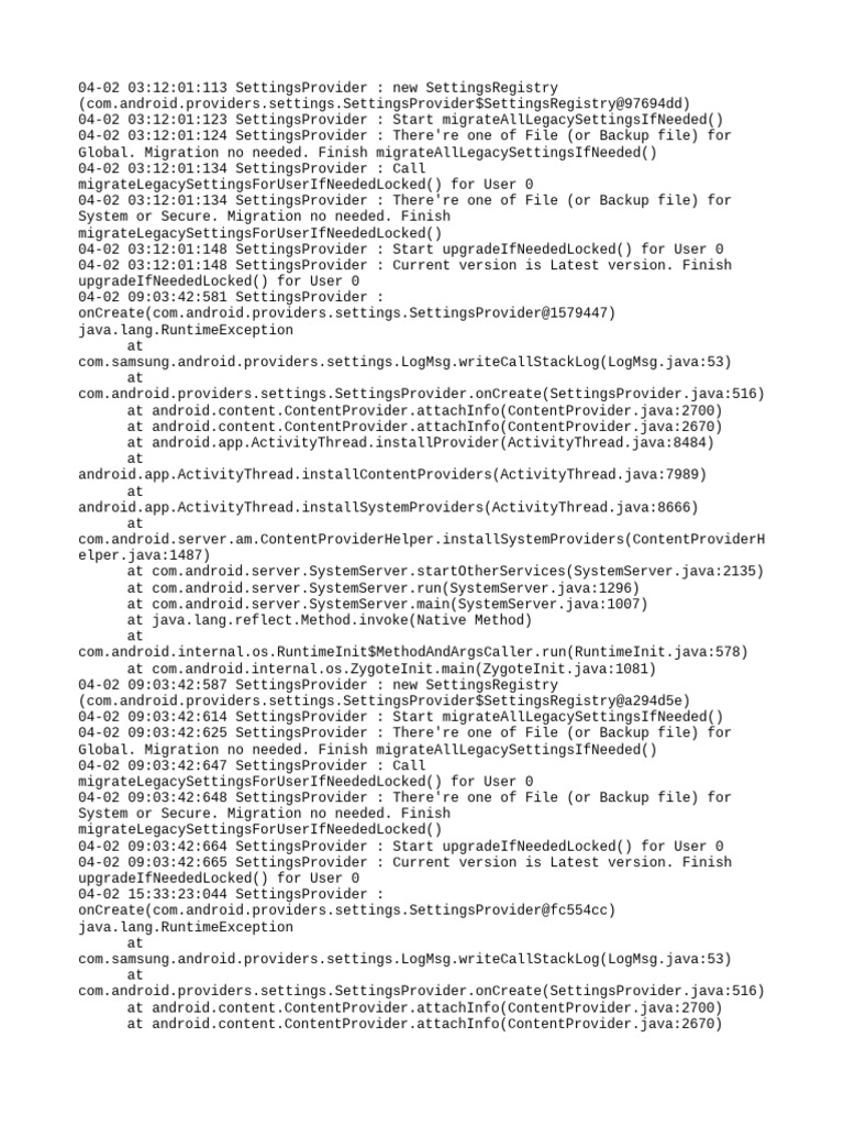 Android Settings Provider Logs | PDF | System Software | Microsoft Windows