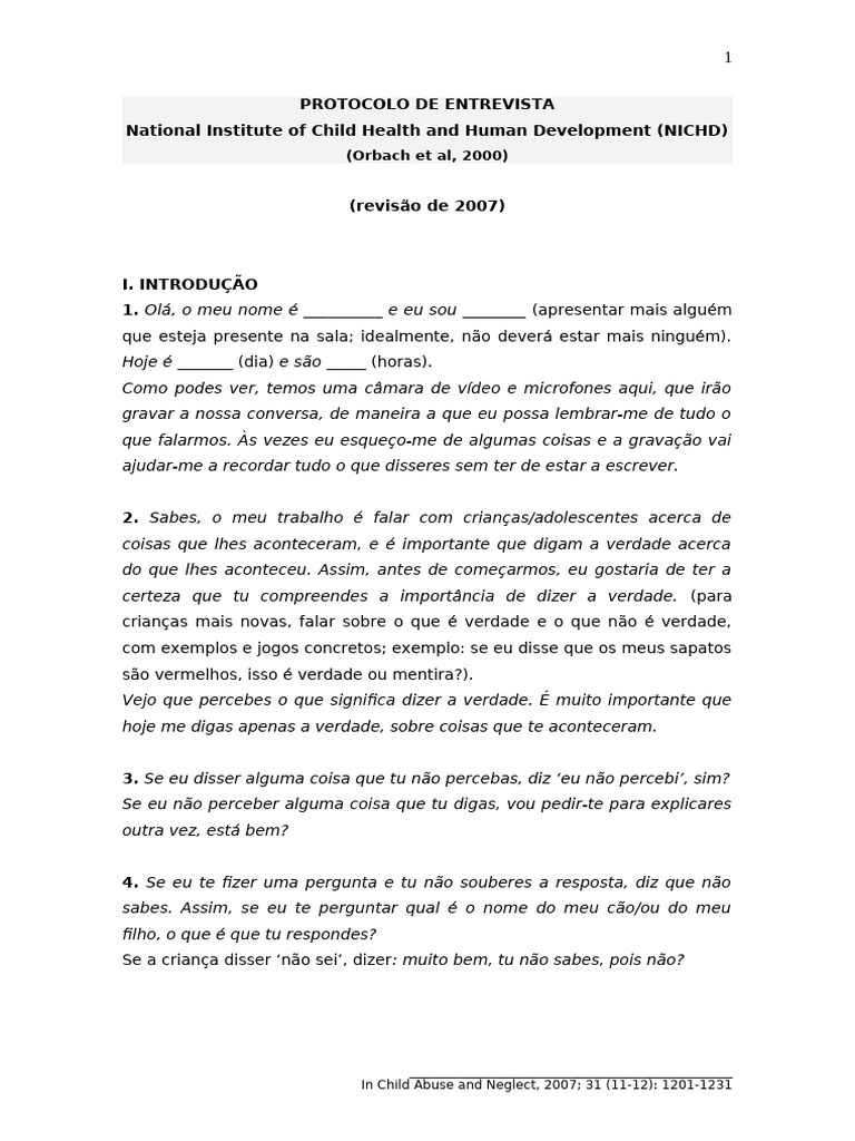 Protocolo de Entrevista Forense NICHD | PDF | Informação | Tempo