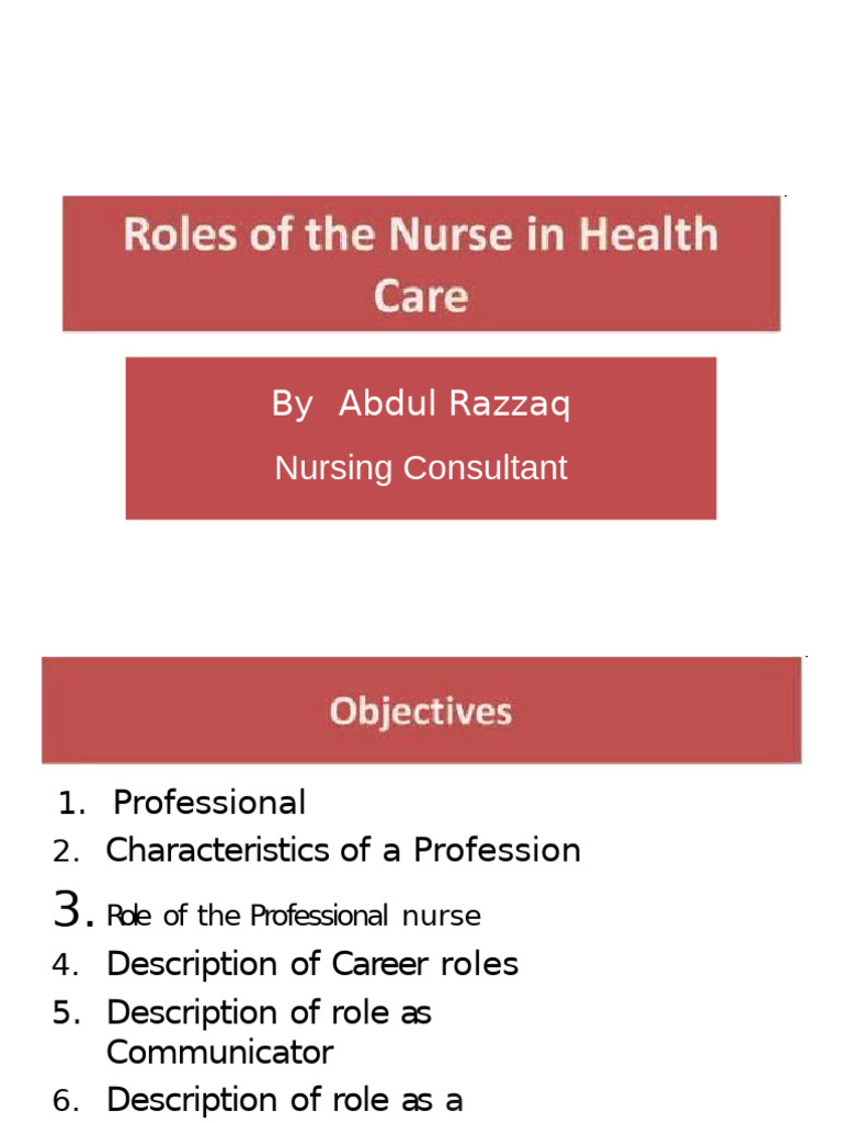 Nursing Roles and Professionalism Explained | PDF | Nursing | Psychotherapy
