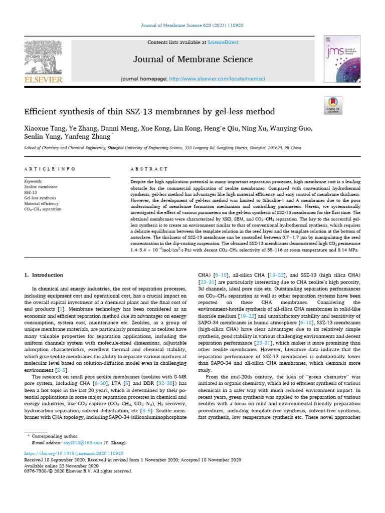 Gel-less Synthesis of SSZ-13 Membranes | PDF | Zeolite | Water