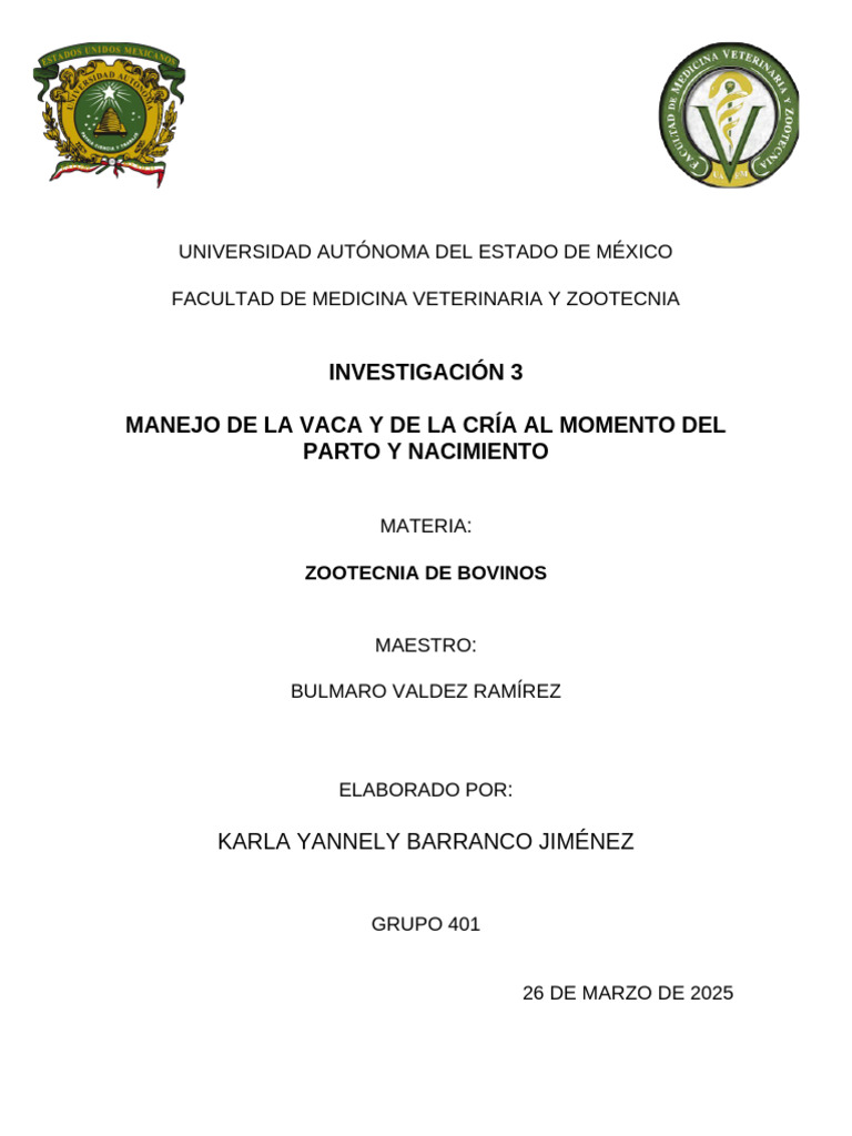 Manejo del Parto en Vacas | PDF | Parto | Vacas