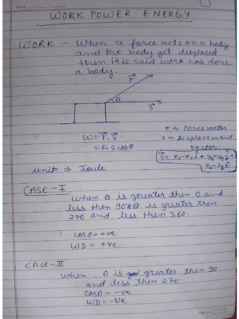 Work Power Energy Notes Class 11 | PDF