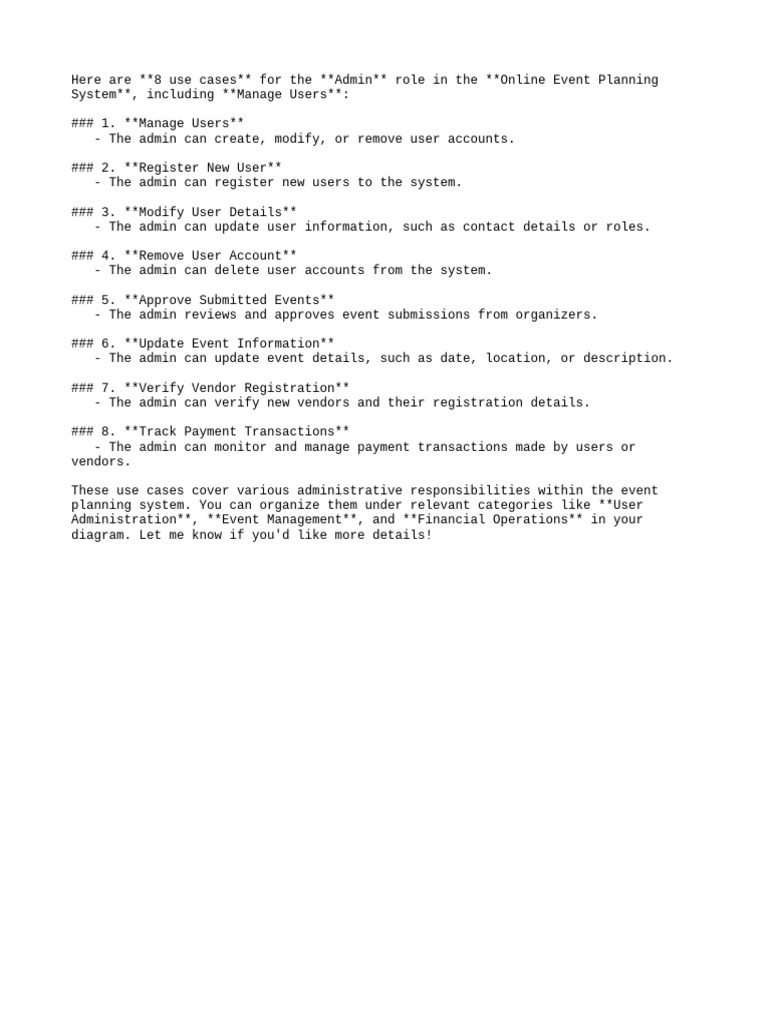 Admin Role Use Cases in Event System | PDF