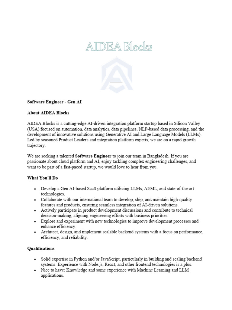 Software Engineer Gen AI Remote | PDF | Cloud Computing | Artificial ...