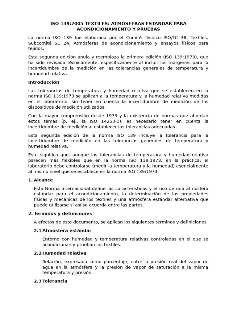 Norma ISO 139:2005 sobre Textiles | PDF | Humedad | Medición