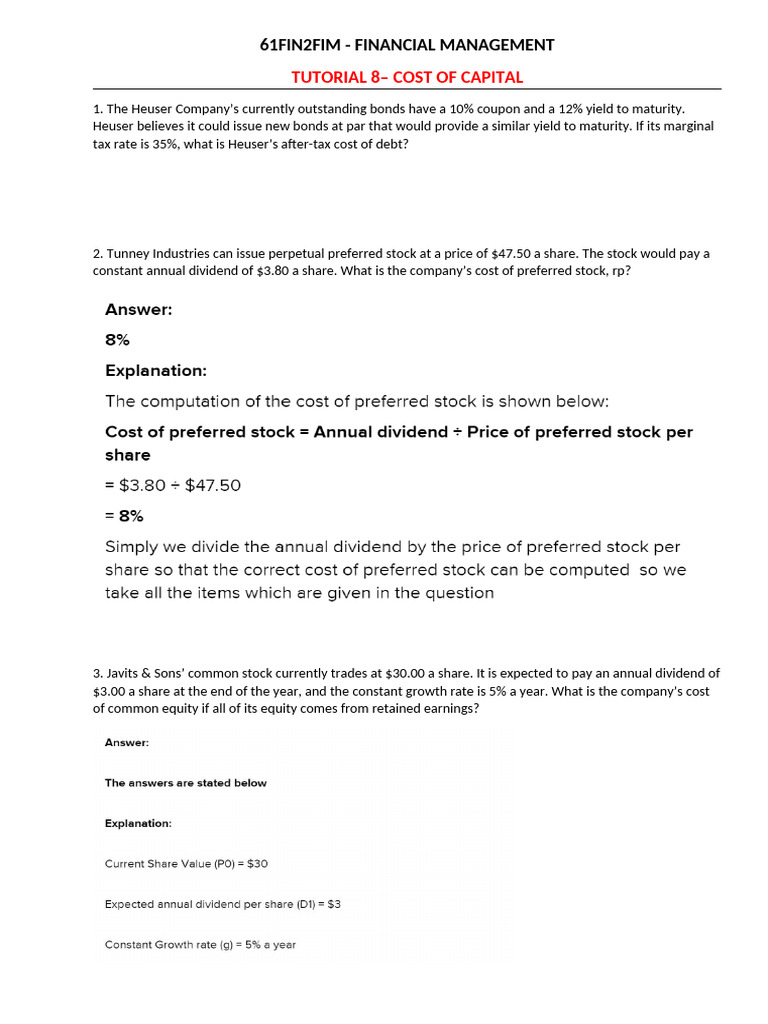 Cost of Capital Analysis and WACC Calculations | PDF | Cost Of Capital ...