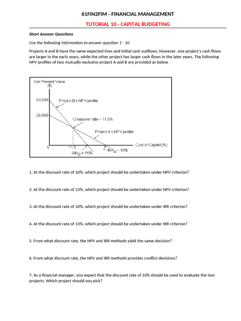 Capital Budgeting Tutorial: NPV & IRR Analysis | PDF | Capital ...
