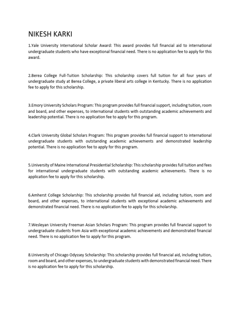 Top Scholarships for International Students | PDF | Student Financial ...