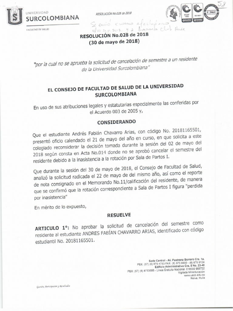 Resolucion 028 de 2018 | PDF