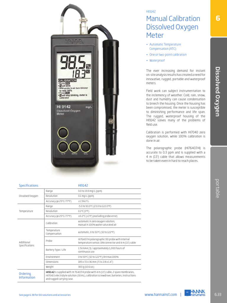 HI9142 Portable Dissolved Oxygen Meter | PDF | Calibration