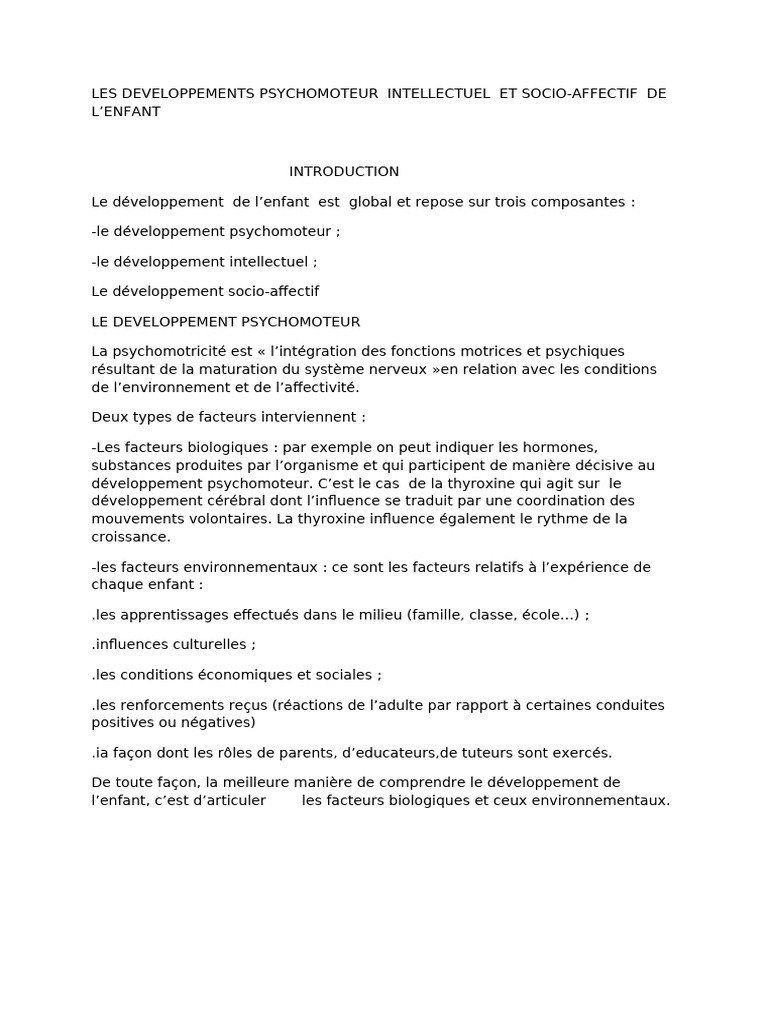Développement psychomoteur et intellectuel enfant | PDF | Main ...