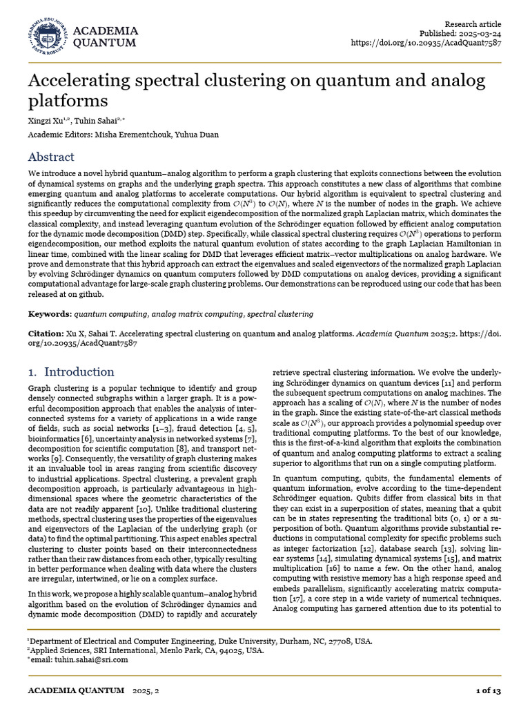 Quantum-Analog Spectral Clustering Method | PDF | Eigenvalues And ...