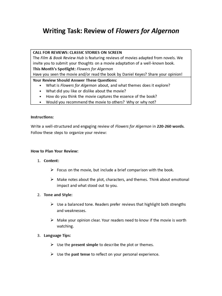 Review Guidelines for Flowers for Algernon PDF