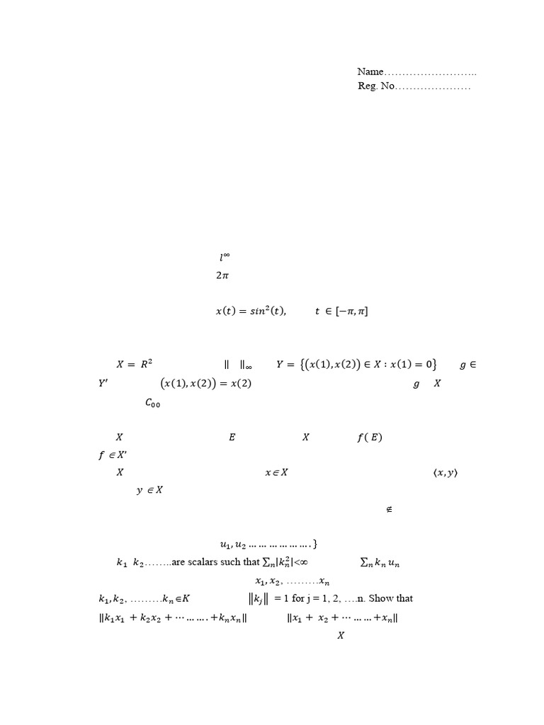 Functional Analysis Exam Questions | PDF | Banach Space | Hilbert Space