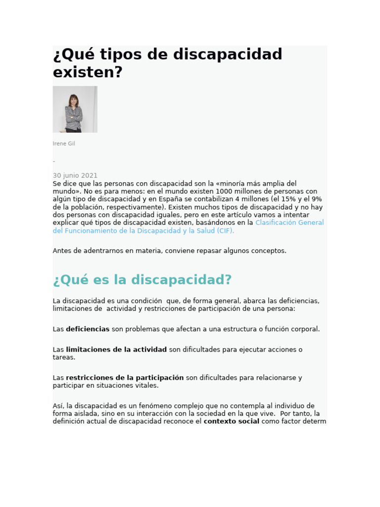 Tipos de discapacidad explicados | PDF | Invalidez | Ciencias del ...